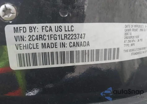 2020 Chrysler Pacifica Touring z USA, uszkodzony, nr VIN 2C4RC1FG1LR223747